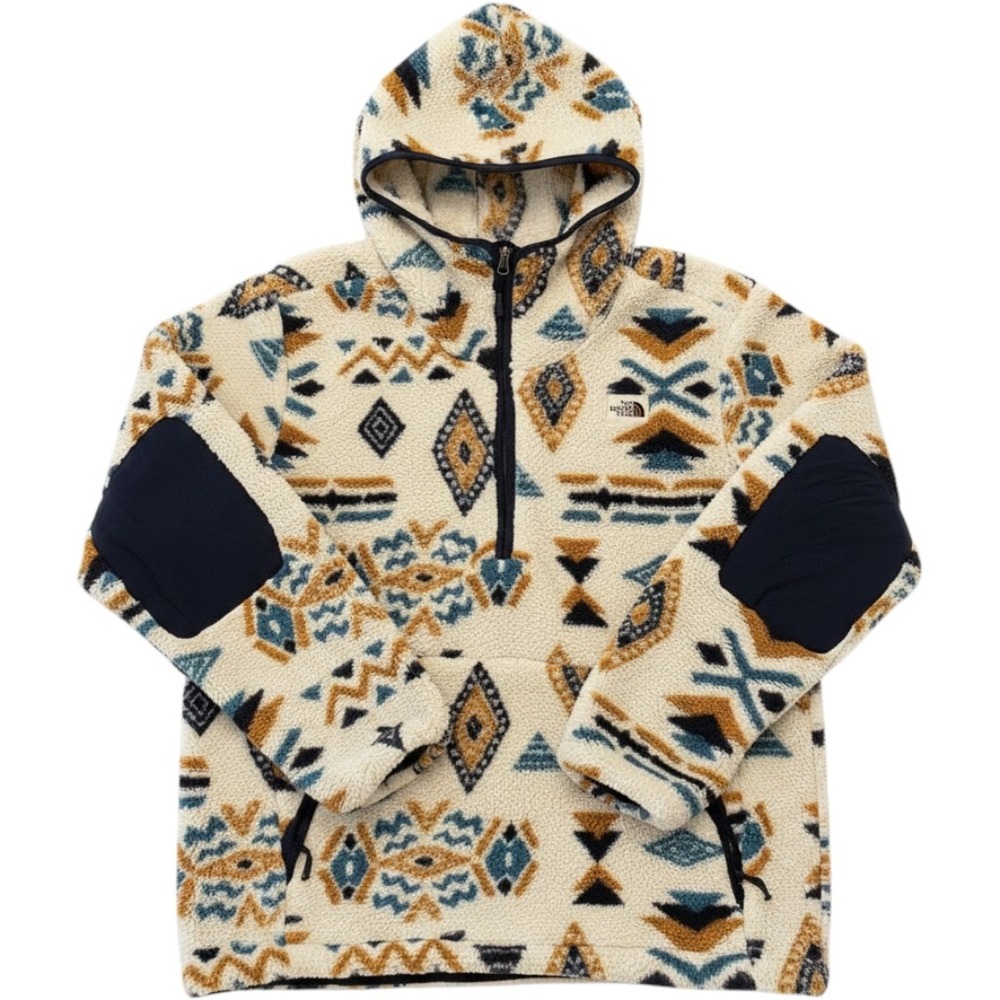 The North Face Campshire Anorak Mens L Cream Aztec Sherpa Fleece Hoodie Hoodie
